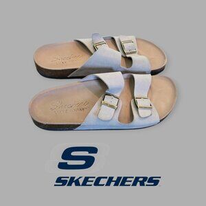 SkechersTaupe  Relaxed Fit  Luxe Foam Suede Leather Sandals Womens 9